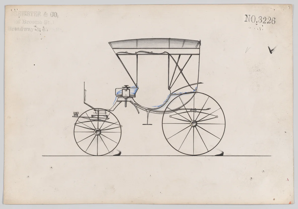 Design for Cabriolet (?) Phaeton, no. 3226 by Brewster & Co., drawing, 1876