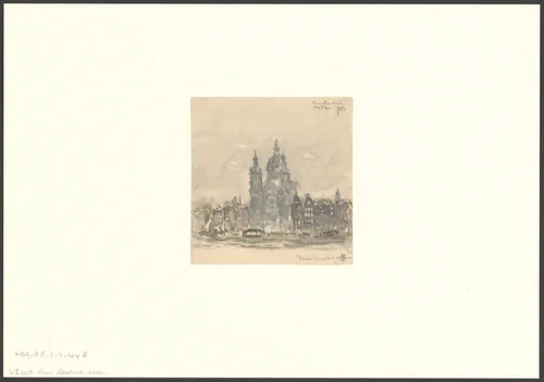Gezicht op de Prins Hendrikkade met de façade van de Basiliek van de Heilige Nicolaas by anonymous, drawing, 1804-1904