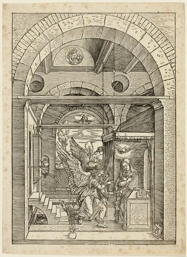 The Annunciation, from The Life of the Virgin by Albrecht Dürer, print, 1590-1600