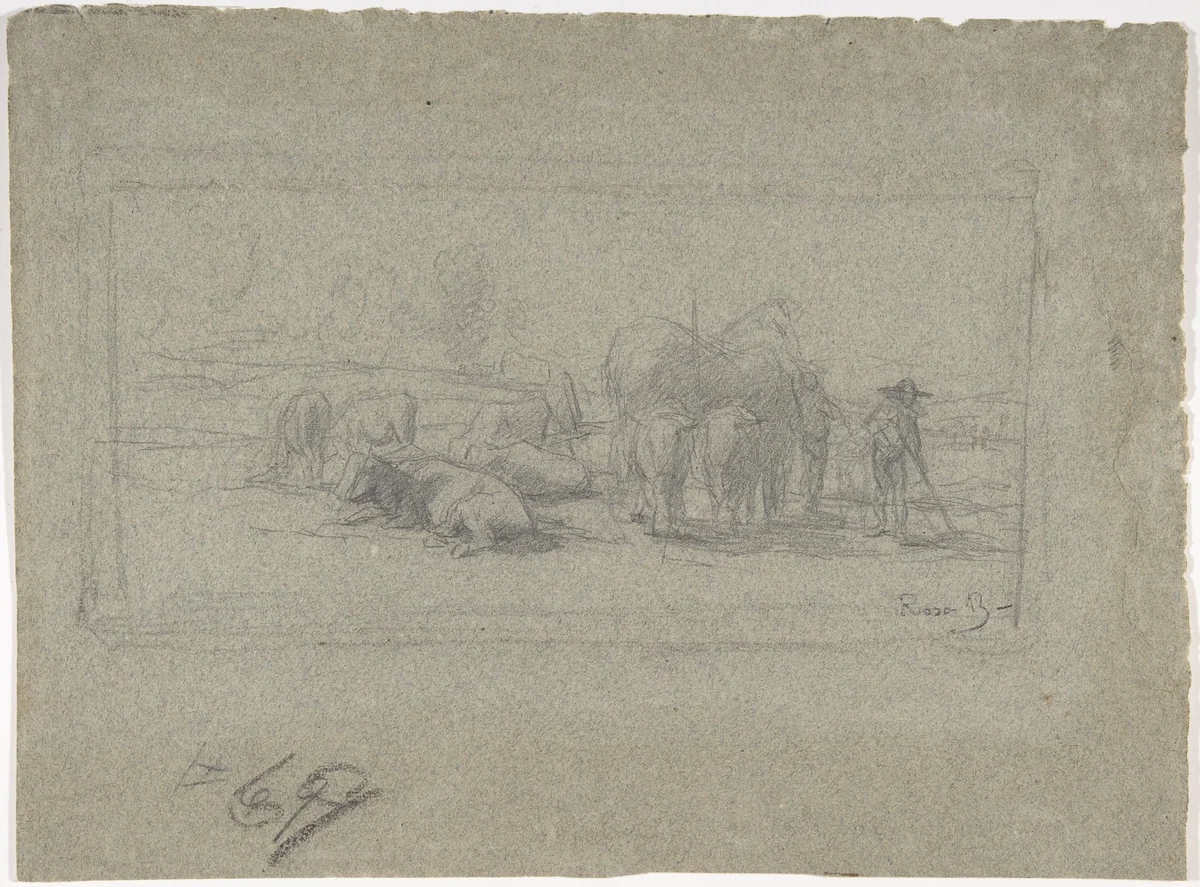 Landscape with Cattle by Rosa Bonheur, drawing, 1820-1900