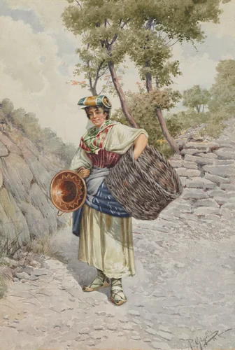 Peasant Girl on a Stony Road by R. Gigli, drawing, 1800-1899
