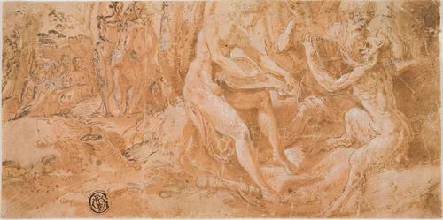 The Judgement of Midas: Apollo and Pan by Jacopo Zanguidi, drawing, 1564-1574