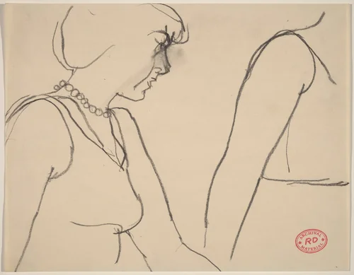 Untitled [two women, one wearing pearls] by Richard Diebenkorn, drawing, 1955-1967