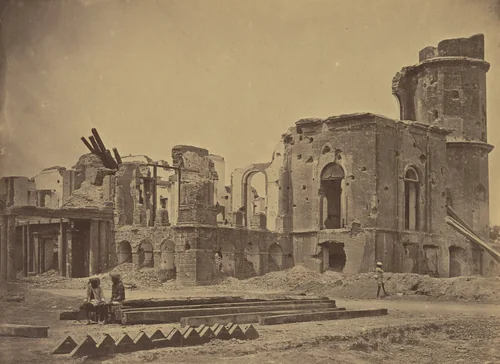 The Residency, Taken in Front, and Showing the Room in Which Sir Henry Lawrence was Killed, Lucknow by Felice Beato, photograph, 1858