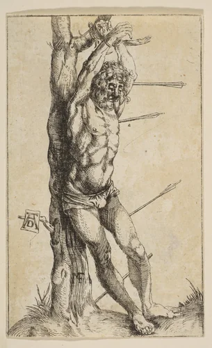 Saint Sebastian Tied to a Tree (reverse copy) by Albrecht Dürer, print, 1485-1600