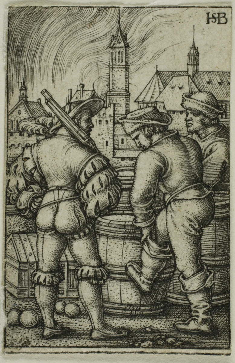 The Guard Near the Powder Casks by Sebald Beham, print, 1520-1550
