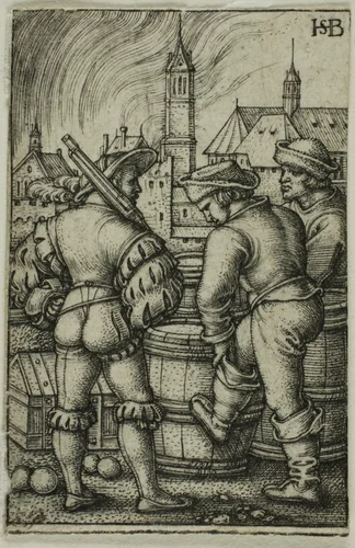 The Guard Near the Powder Casks by Sebald Beham, print, 1520-1550