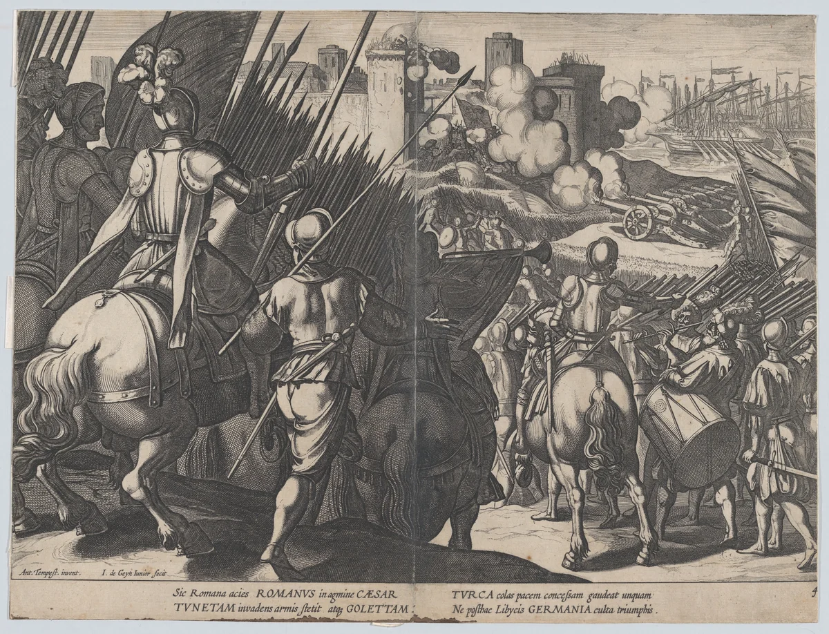 Plate 4: The victory of Goleta, near Tunis, from "Triumphs of Charles V" by Jacques de Gheyn, print, 1614