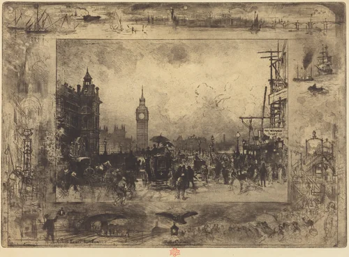 Westminster Bridge by Félix-Hilaire Buhot, print, 1884