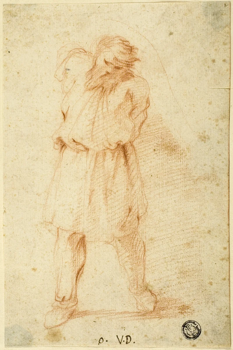 Figure with Arms Tied Behind His Back by Vincenzo Dandini or Filippo Napoletano, drawing, 1598-1675