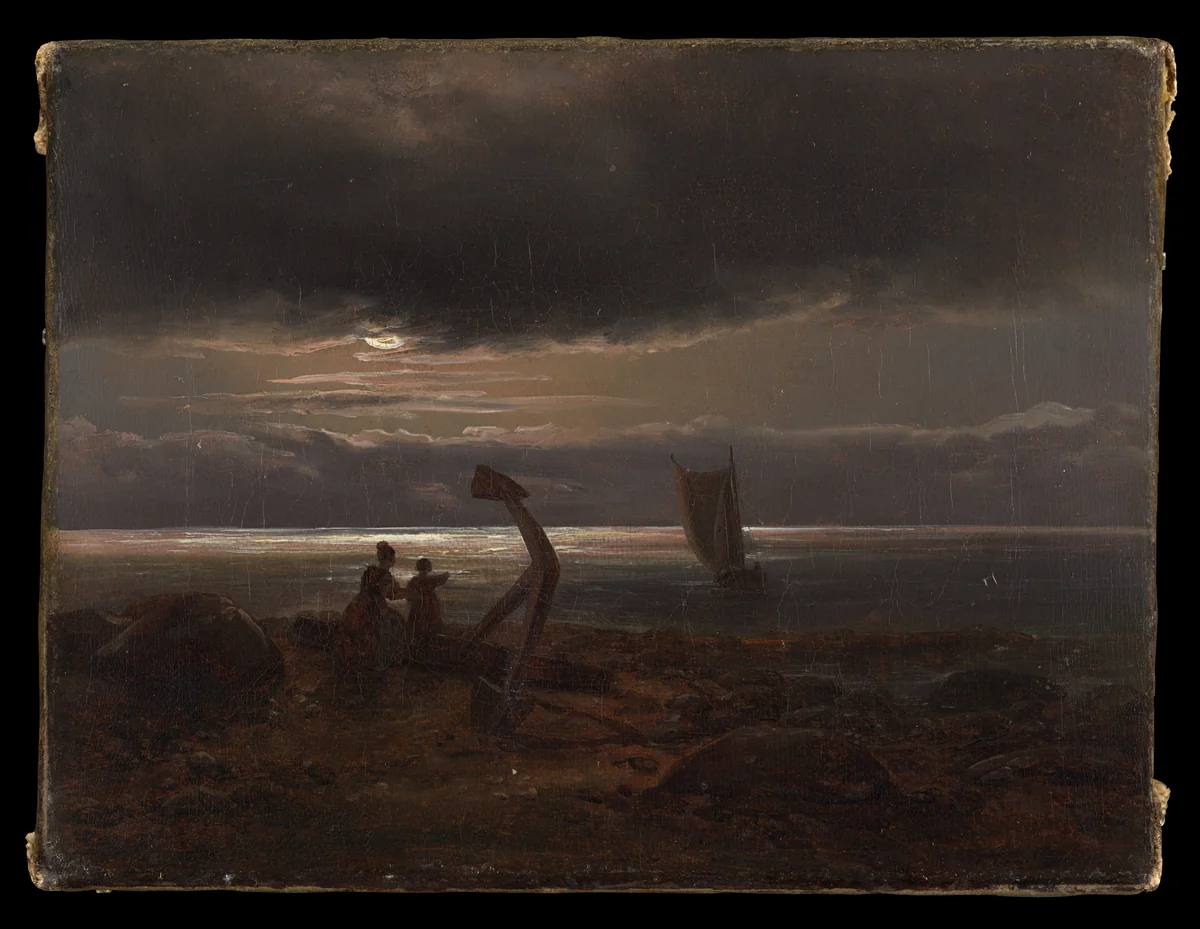 Mother and Child by the Sea by Johan Christian Dahl, painting, 1830