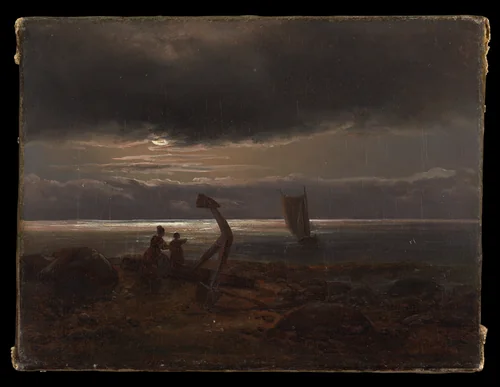 Mother and Child by the Sea by Johan Christian Dahl, painting, 1830