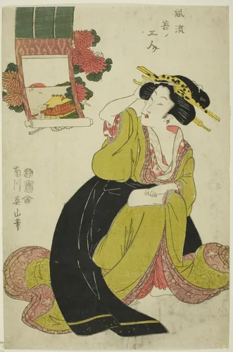 Tamatsushima, from the series "Three Fashionable Young Women (Furyu waka no sannin)" by Kikukawa Eizan, print, 1806-1818