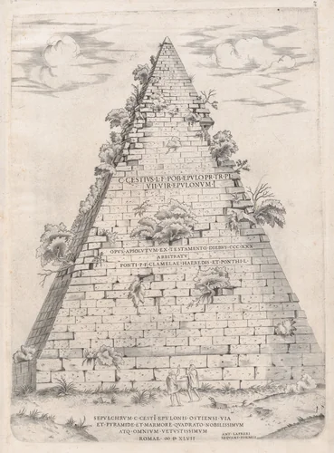 Pyramid of Caius Cestius, from "Speculum Romanae Magnificentiae" by anonymous, print, 1547