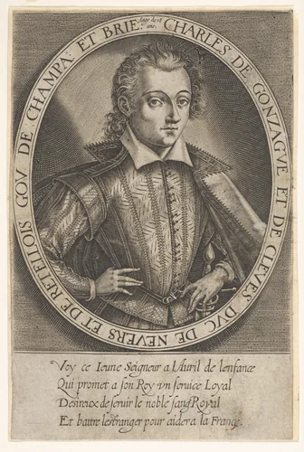 Charles of Gonzague and of Cleves, Duke of Nevers and of Retellois, Governor of Champagne and Brie at age eighteen by Thomas de Leu, print, 1576-1614
