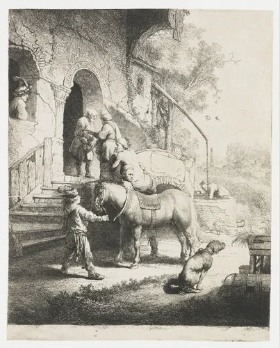 The good Samaritan by Rembrandt van Rijn, print, 1633