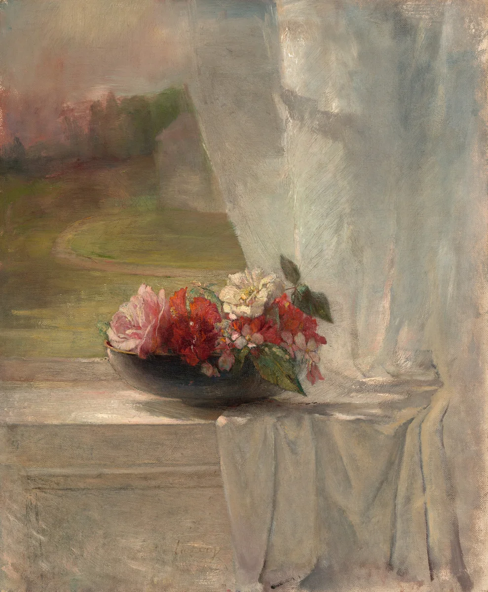Flowers on a Window Ledge by John La Farge, painting, 1856-1866