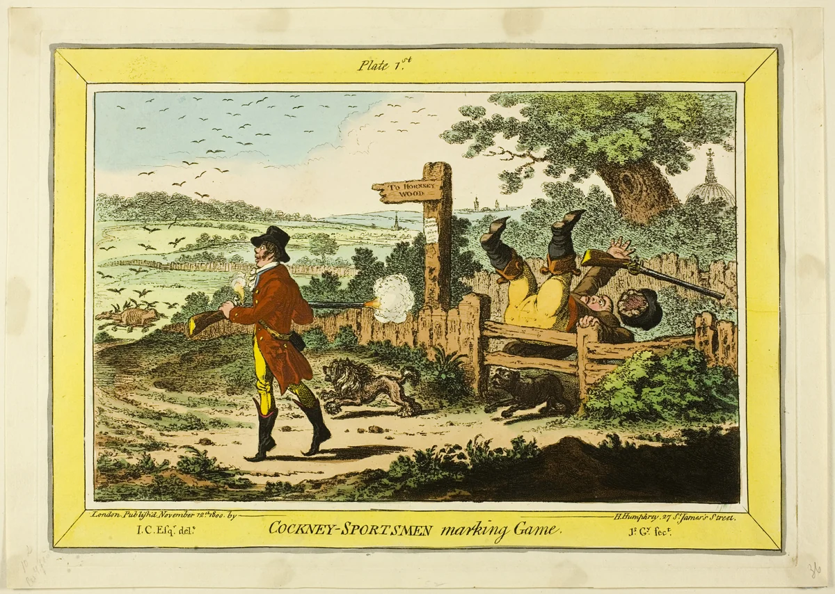 Cockney Sportsmen Marking Game by James Gillray, print, 1800