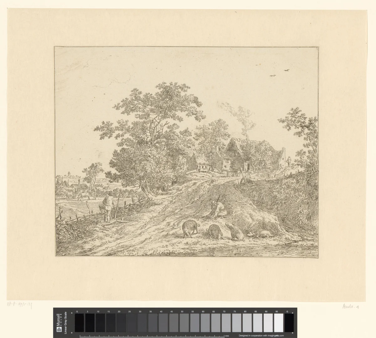 Landschap met zwijnenhoeder by Johann Christian Reinhart, print, 1782
