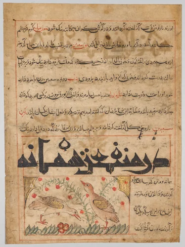 Folio from a Persian Manafi‘ al-Hayawan (The Benefits of Animals) of Abu Said Ubaid-Allah ibn Jibrail ibn Bakhtishu (died 1058–68) (verso) by Unknown, manuscript, 1295-1305