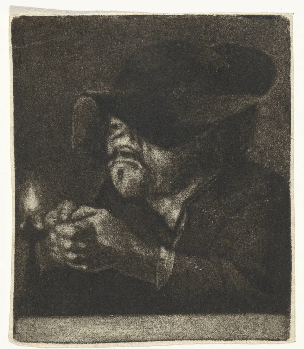 Man met een olielamp by Johannes de Groot, print, 1698-1776