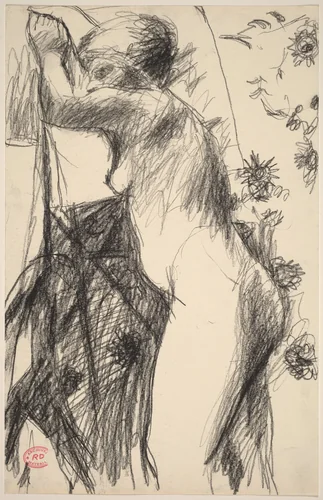 Untitled [female nude in a patterned setting] by Richard Diebenkorn, drawing, 1955-1967