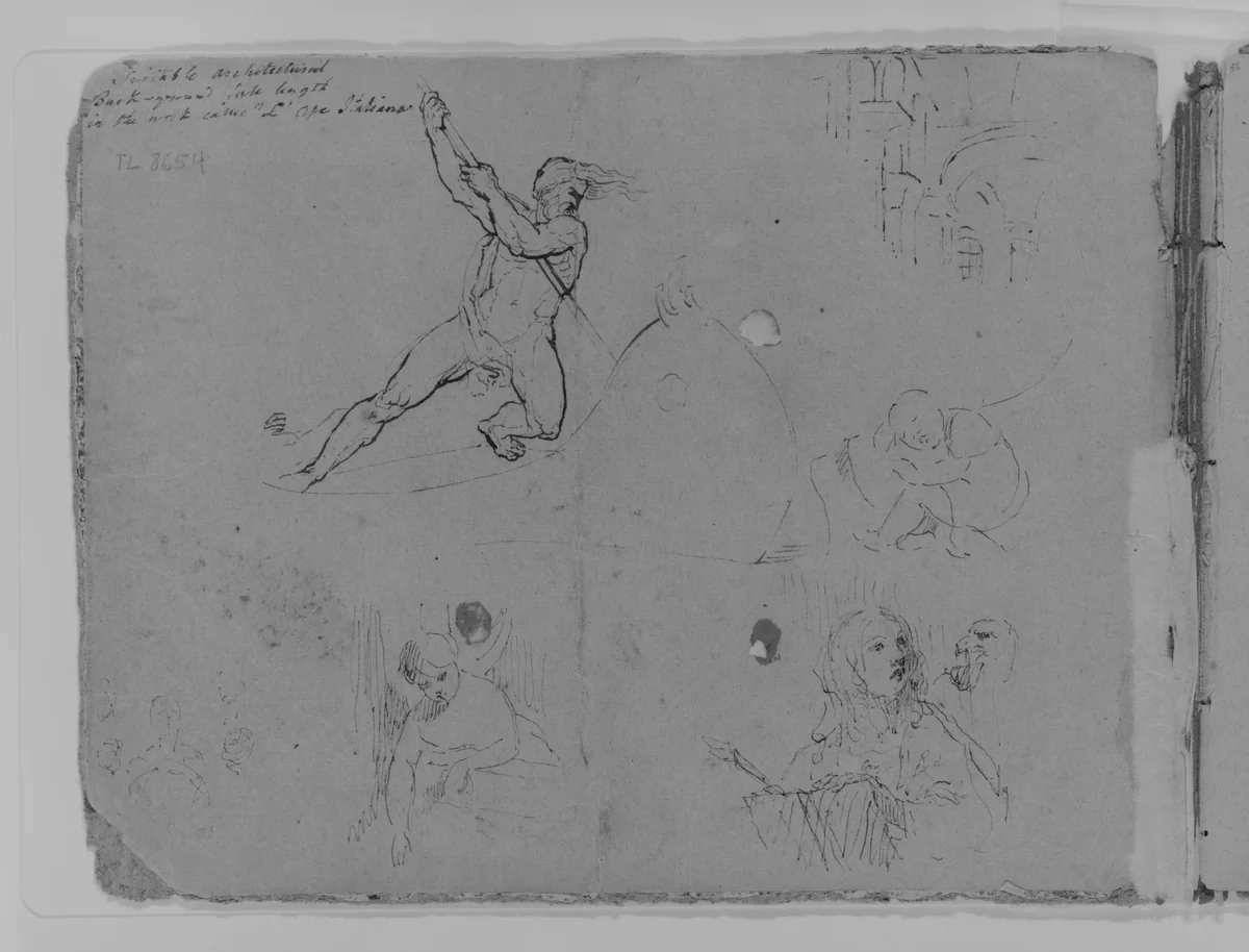 Inside Front Cover (from Sketchbook) by Thomas Sully, artwork, 1810-1820