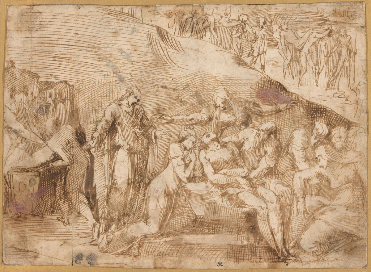 The Lamentation of Christ (recto and verso) by Polidoro da Caravaggio, drawing, 1527-1535