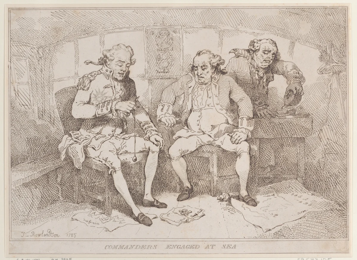 Commanders Engaged at Sea by Thomas Rowlandson, print, 1785