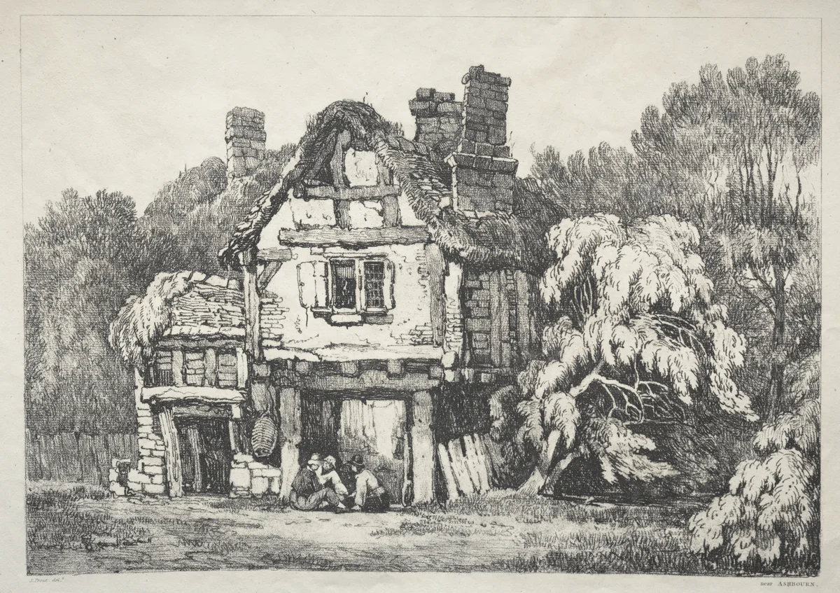 A Series of Ancient Buildings and Rural Cottages in the North of England: Near Ashbourn by Samuel Prout, print, 1821
