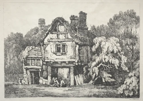 A Series of Ancient Buildings and Rural Cottages in the North of England: Near Ashbourn by Samuel Prout, print, 1821