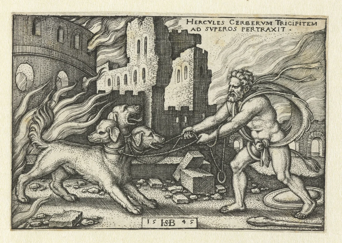 Hercules en Cerberus by Unknown, print, 1545