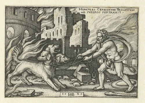 Hercules en Cerberus by Unknown, print, 1545