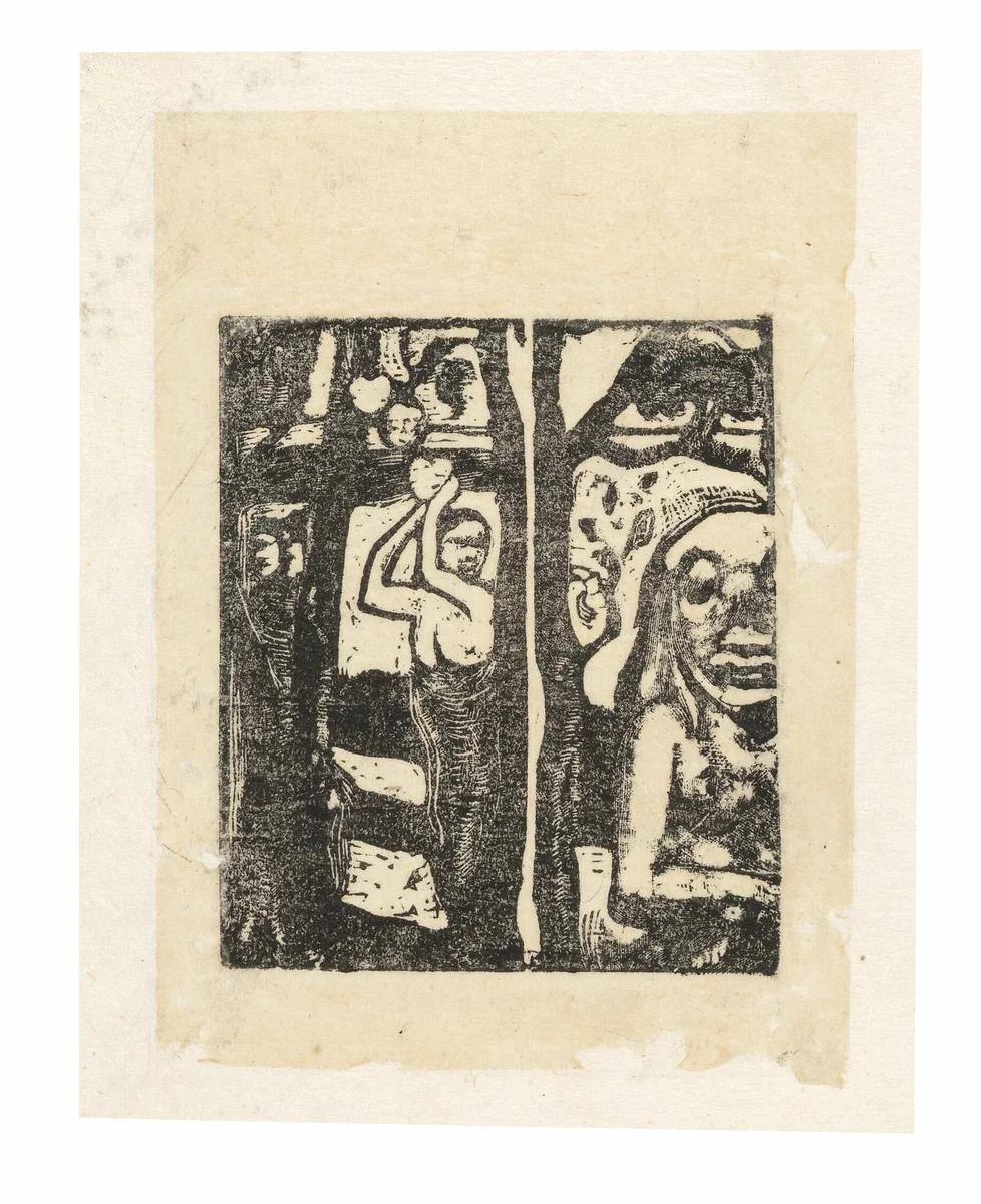 Woman Picking Fruit and Oviri by Paul Gauguin, print, 1895-1896