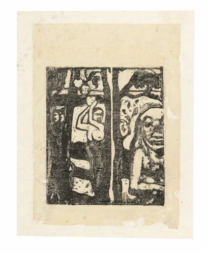 Woman Picking Fruit and Oviri by Paul Gauguin, print, 1895-1896