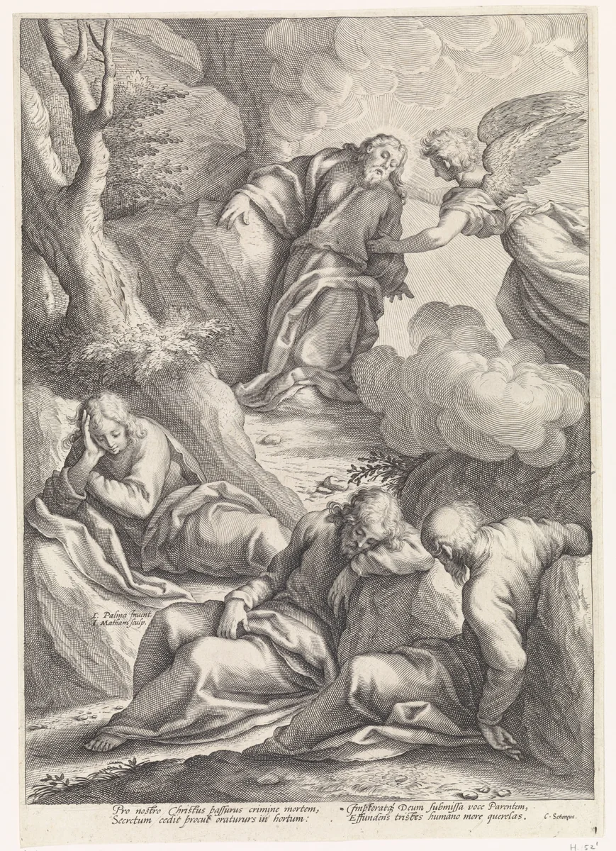 Christus in de hof van Getsemane by Unknown, print, 1594-1598