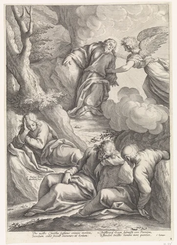 Christus in de hof van Getsemane by Unknown, print, 1594-1598