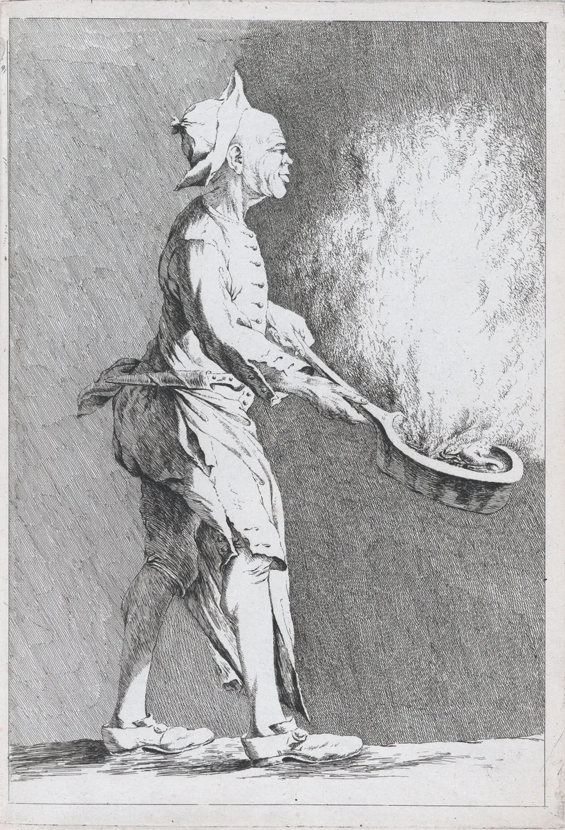 Nicolas Bremont, Cook at the French Academy in Rome, pl. XIV from "Recueil de caricatures" by Ange Laurent de La Live de Jully, print, 1749-1759
