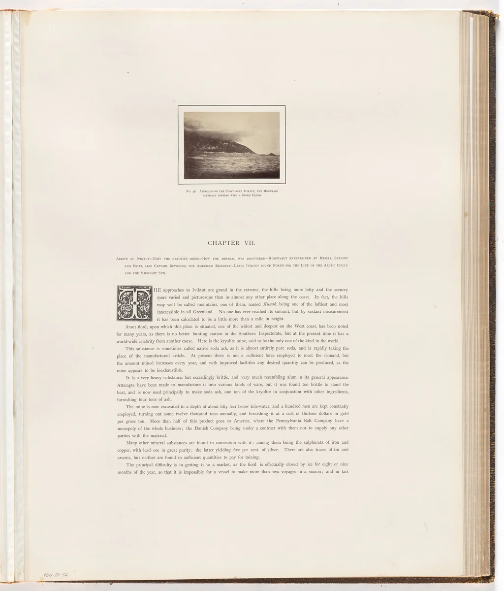 "Approaching the coast near Iviktut, the Mountain partially covered with a storm cloud" by George P. Critcherson, John L. Dunmore, William Bradford, photograph, 1869