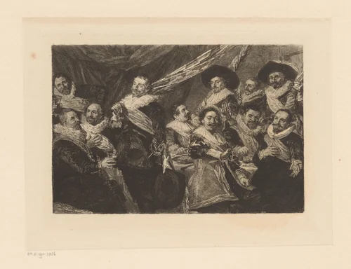 Feestmaal van de officieren van de Haarlemse Sint Jorisschutterij by William Unger, print, 1847-1889