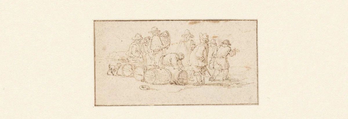 Inpakken van tonnen by anonymous, drawing, 1600-1699