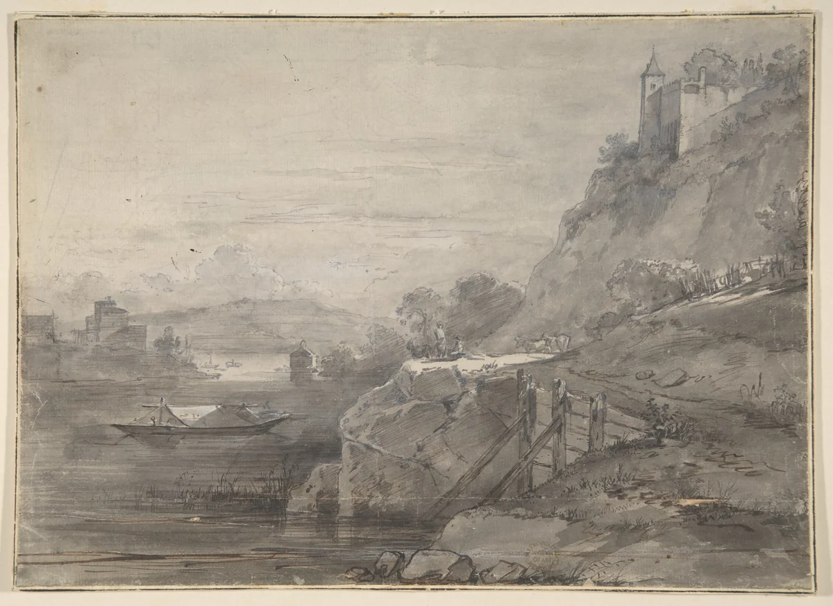River Landscape by anonymous, drawing, 1800-1900