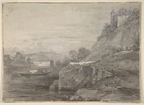 River Landscape by anonymous, drawing, 1800-1900