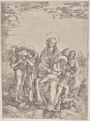 Virgin and Child with the Infant St. John by Cristofano Robetta, print, 1500-1520