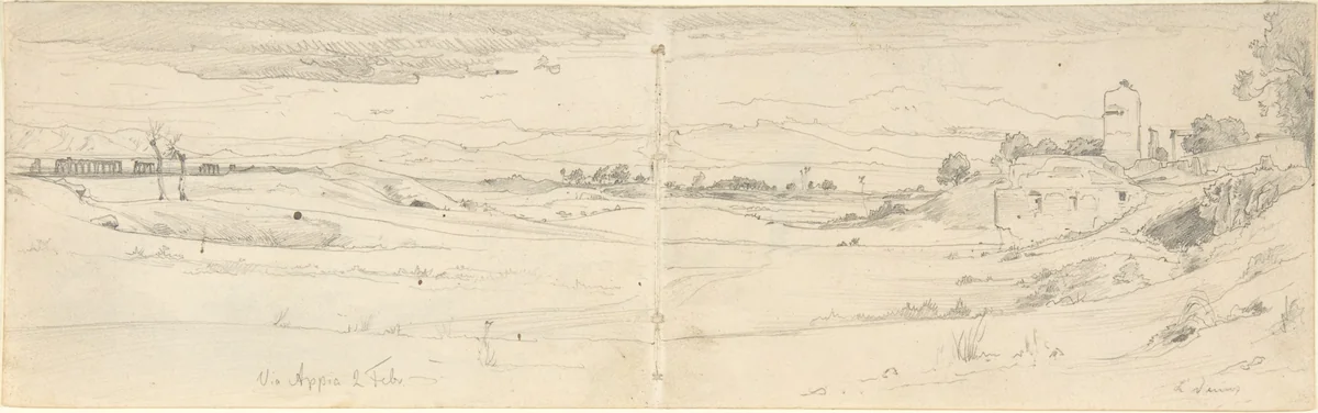 View of the Appian Way by August Leopold Venus, drawing, 1866