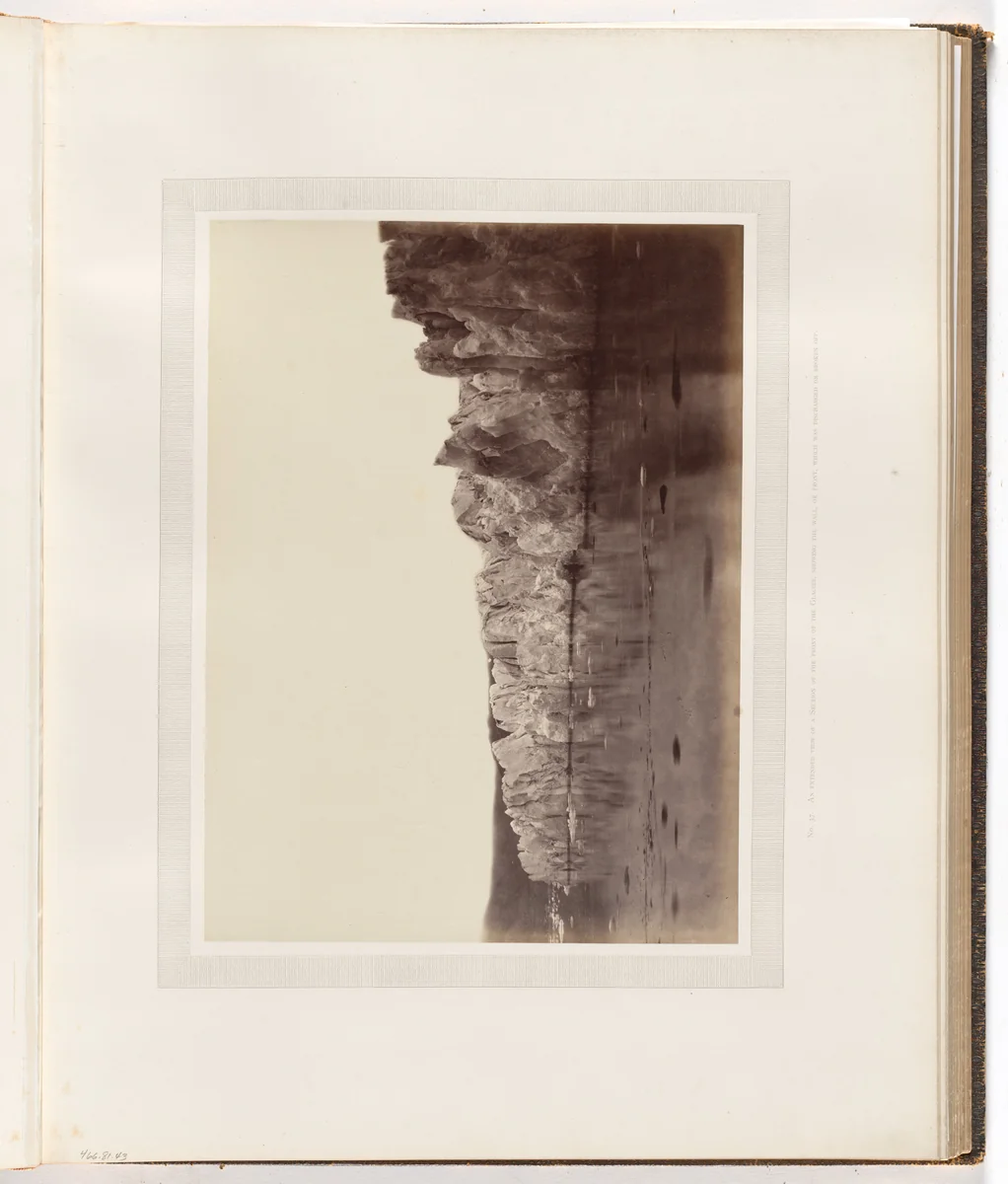 "An extended view of a section of the front of the glacier" by George P. Critcherson, John L. Dunmore, William Bradford, photograph, 1869