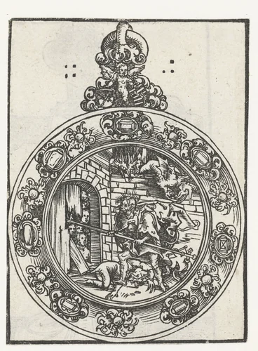 Reliekhouder in vorm van medaillon met Christus in hel by Lucas Cranach, print, 1509-1549