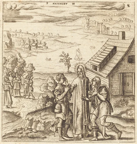 Christ Heals the Two Blind Men by Léonard Gaultier, print, 1576-1580