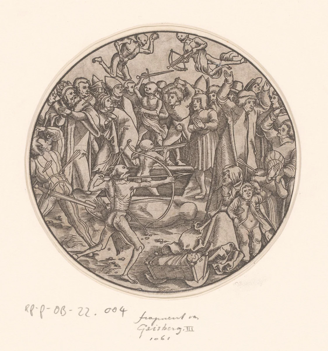 Mensen aangevallen door de Dood by anonymous, print, 1490-1538