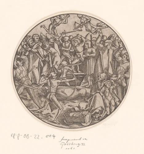 Mensen aangevallen door de Dood by anonymous, print, 1490-1538